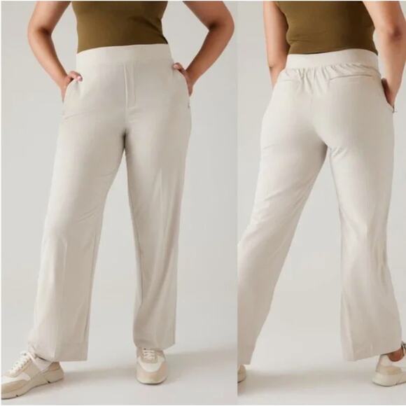 Athleta Pants - NWT Athleta Brooklyn Heights Pants Wide Leg Stretch Tan Cream Size 20